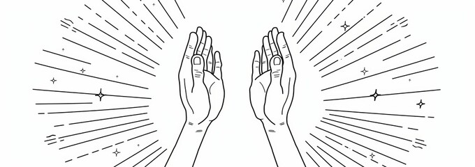 Modern happy audience with doodle applause hands. Sport, congratulation, support and bravo greetings with doodle hands or silhouettes of applauding people.