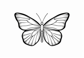 Insect with ornaments on wings, abstract ornate thin line doodle decoration of butterfly for pattern print. Butterfly line icon for tattoo or decoration art.