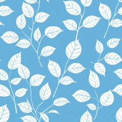 Fototapeta premium Seamless pattern with white leaves on blue background. Nature, floral, spring, summer, botanical, design, fabric, textile, wallpaper, wrapping paper, scrapbooking.