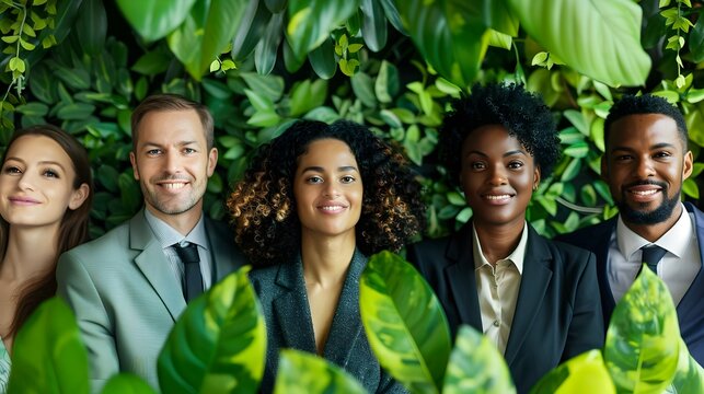 Diverse business team implementing sustainable green solutions together