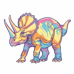 Fototapeta premium A single Triceratops dinosaur isolated on a green background. A blue image T. horridus and its epoccipital fringe.
