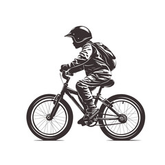 Naklejka premium A boy on a bicycle wearing a protective helmet