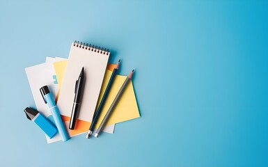 Vibrant Office Supplies on emptly Background