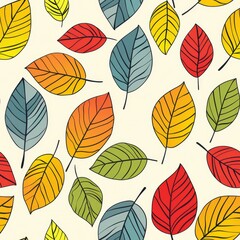 Colorful Autumn Leaves Seamless Pattern. Vibrant Fall Foliage Background