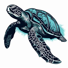 Fototapeta premium Modern aquatic wildlife lute or leathery turtle. Luth, largest of all living tortoises, tribal loggerhead creature.