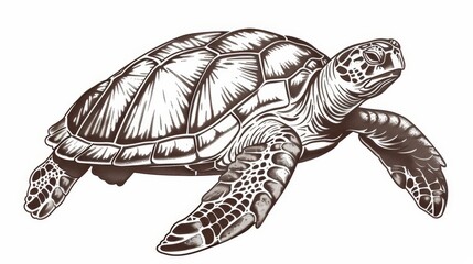 Fototapeta premium Modern sea turtle, ocean terrapin, aquarium pet, sea turtle mascot. Loggerhead sea turtle, reptile, nautical tortoise.