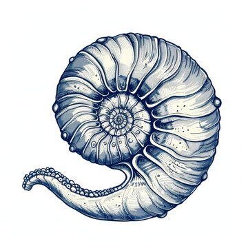 A neverita duplicata gastropod animal and a nautilus pompilius isolated in monochrome. An aquarium animal, a shellfish, and a snail are all examples of mollusc animals.