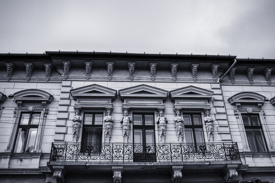Historic building in the city of Arad, Romania.Detail of the facade. High quality photo