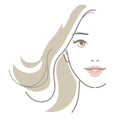 Front face of woman smiling with open eye. Illustration without skin color. Beauty, fashion, makeup, skincare concept. Vector illustration in line drawing, isolated on white background.