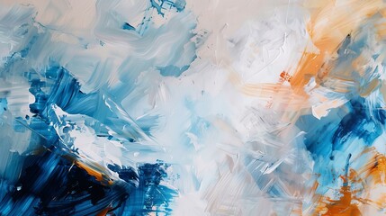 Abstract painting background with blue, orange and white brushstrokes