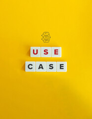 Use Case Banner and Icon. Concept in Software Engineering and Systems Design. Text on Block Letter Tiles on Yellow Background. Minimal Aesthetics.