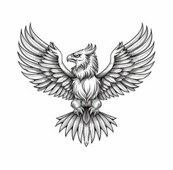 Obraz premium A fresco of a gryphon or gryphon, a mythical animal or a magic beast, a medieval coat of arms or heraldic insignia. The symbol is hand-drawn, like most heraldic emblems.