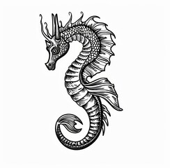 Symbol for heraldry - medieval heraldic animal sketch, horse dragon with mermaid tail, modern symbol. Fantasy heraldry sketch of beast or mythical creature with mermaid tail and claws.
