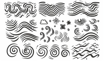 In this line art, I depict wind motions in the air, hurricane blows and howlers, windy storm flow waves and autumn breezes blowing in motion.