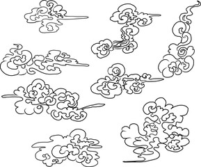 Chinese cloud vector for coloring book and printing on white background.Traditional Japanese culture element for tattoo design and idea.Cloud and wave illustration.Clip art.