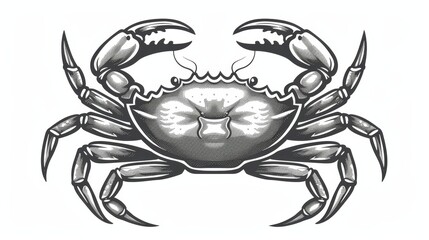 Underwater crab, nautical character with hard shell, isolated monochrome icon. Fresh or cooked crustacean. Fishing sports mascot. Marine crab animal with pincers.