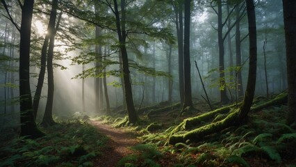 Misty Forest in Early Morning