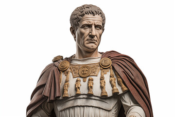 Men Roman emperor on a white background. Topics related to ancient Rome. Roman civilization. Roman warlord. Archaeological discovery. Isolated image	
