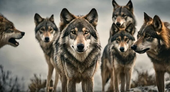 A Wolf Pack in Forest