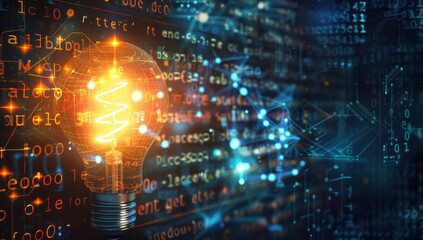 A bright idea Light bulb concept. Business growth. Innovation.ght bulb glowing against a backdrop of complex mathematical equations and data visualizations, symbolizing innovation