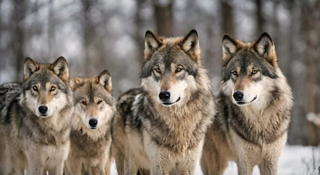 A Wolf Pack in Forest