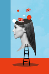Collage image artwork picture of woman dream think coffee cup tea time isolated on drawing...
