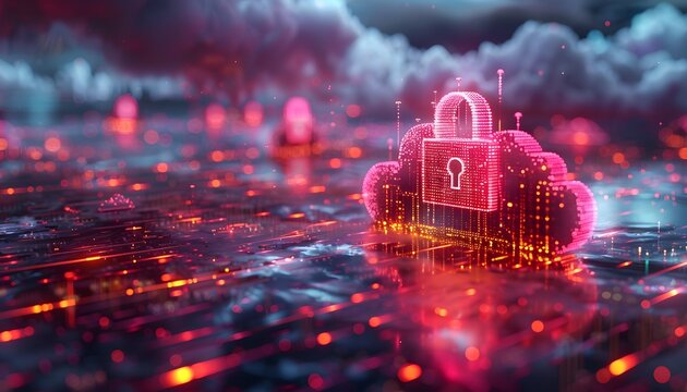 A glowing cloud with a padlock symbol in the center. 