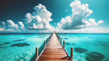 Obraz premium Stunning tropical scene with pier and blue waters