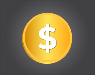 Dollar sign icon, gold coin with a dollar symbol