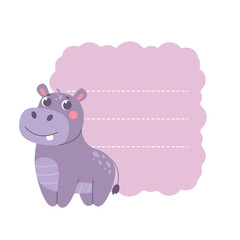 Animal sticky note.  Hippopotamus paper memo pad. Reminder pad. Сute childrens character. 