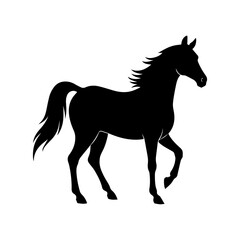 black horse silhouettes. Ink sketch of a horse .Vector isolated on white background.