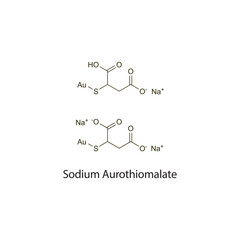 Sodium Aurothiomalate  flat skeletal molecular structure Disease-modifying antirheumatic drug drug used in Rheumatoid arthritis treatment. Vector illustration scientific diagram.