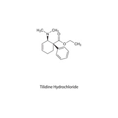 Tilidine flat skeletal molecular structure Opioid analgesic drug used in Pain treatment. Vector illustration scientific diagram.