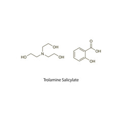 Trolamine Salicylate flat skeletal molecular structure Rubefacient agent drug used in Pain treatment. Vector illustration scientific diagram.