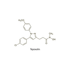 Fototapeta premium Tepoxalin flat skeletal molecular structure NSAID drug used in Pain treatment. Vector illustration scientific diagram.