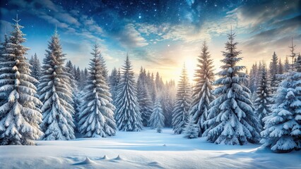 Fototapeta premium Snow-covered trees in a winter landscape, snow, trees, winter, cold, snowy, forest, nature, white, frost, ice, branches