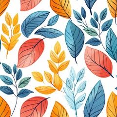 Fototapeta premium Vibrant Autumn Leaves Seamless Pattern. Colorful Fall Foliage Watercolor Design
