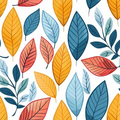 Colorful Autumn Leaves Seamless Pattern. Vibrant Fall Foliage Design