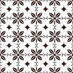 Seamless black and white floral tile pattern. Vector background with flower and star shapes, ideal for fabric, wallpaper, ceramic, and textile designs.