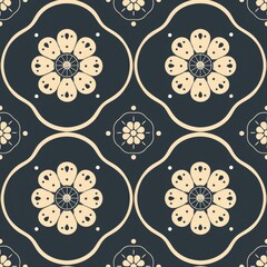 Fototapeta premium Elegant Dark Teal and Gold Floral Damask Pattern, Seamless and Repeating, Ideal for Wallpaper, Textiles, and Backgrounds