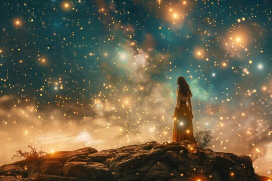 Virgo Zodiac Sign, Horoscope Symbol, Magic Astrology Girl, Woman in Fantastic Night Sky