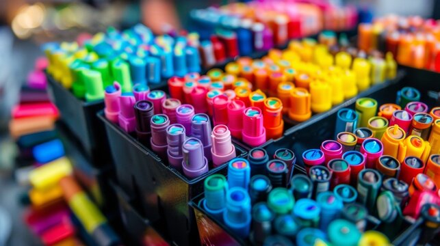 Assorted markers and highlighters in a holder High quality images