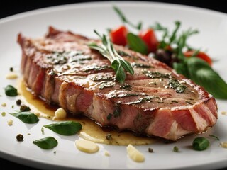 Italian Saltimbocca alla Romana in studio lighting and background, cinematic food photography