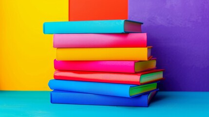 Stack of colorful children's educational books High quality images