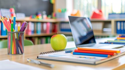 Digital learning tools on a desk with a laptop High quality images