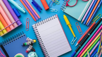 Organized school supplies including notebooks and pens High quality images