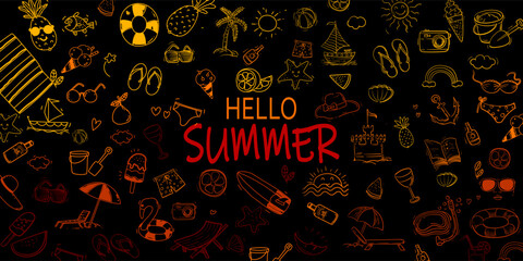 Set of summer, beach element pattern doodle design background illustration