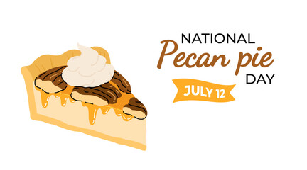 Pecan pie with whipped cream or ice cream cartoon set. Slice and whole pecan pie, pecan cake. Pecans nuts in shell in cute flat style. Pecan Pie appreciation day.