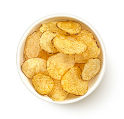 Kettle potato chips isolated on white background, top view