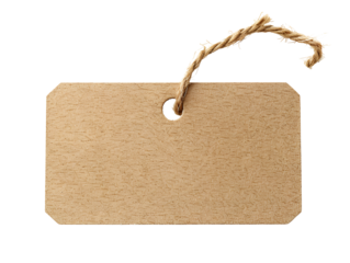 Blank brown paper tag with twine string.  Perfect for adding text or design.  Isolated on white background.